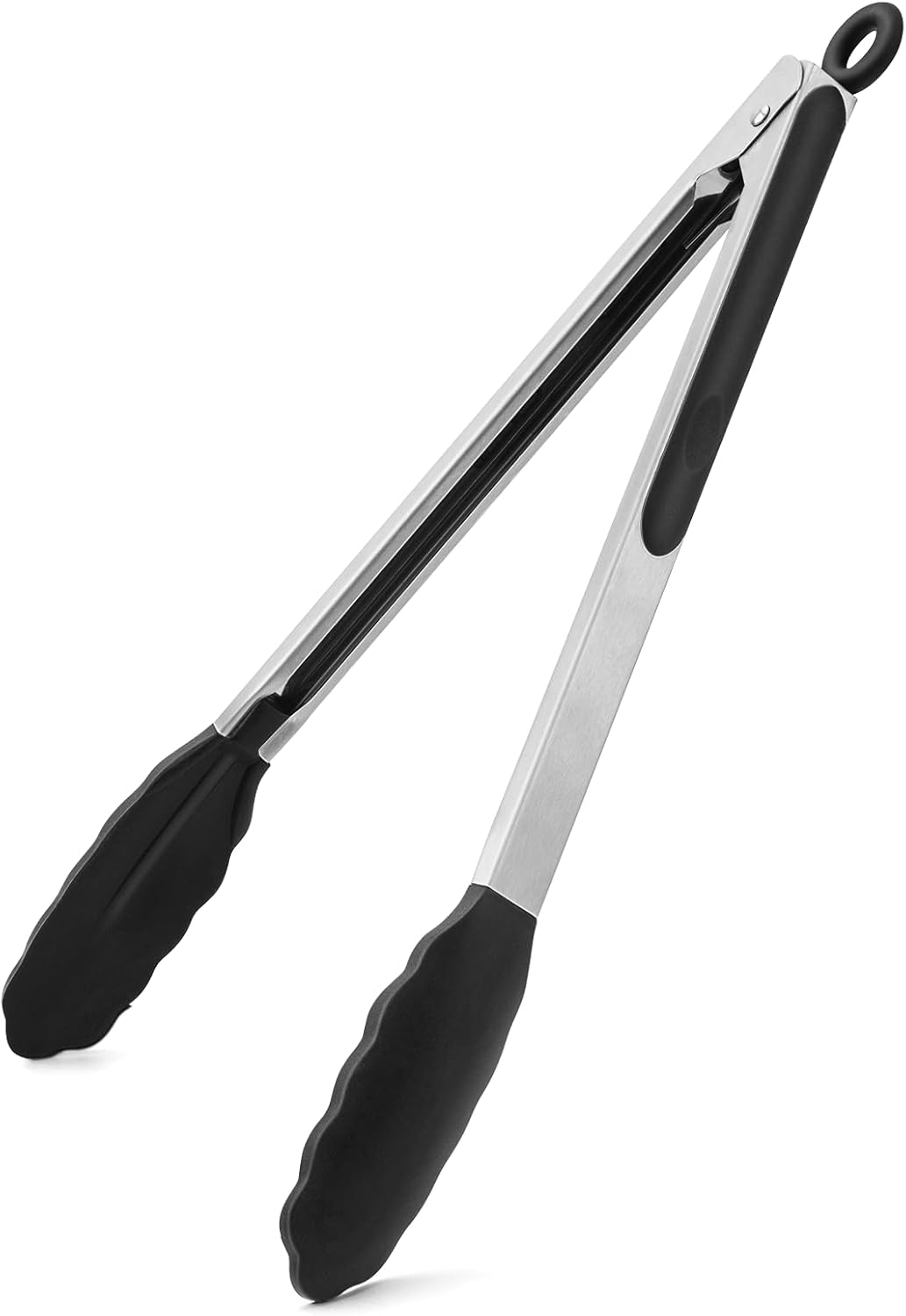 WISYOK 30cm Küchenzangen, Grillzange Hitzebeständige, Zange Küche, Kochzange mit Edelstahl und Silikonspitze, Silikonzangen, Tongs Kitchen, Fleischzange, Nudelzange zum Kochen, Grillen (Schwarz)