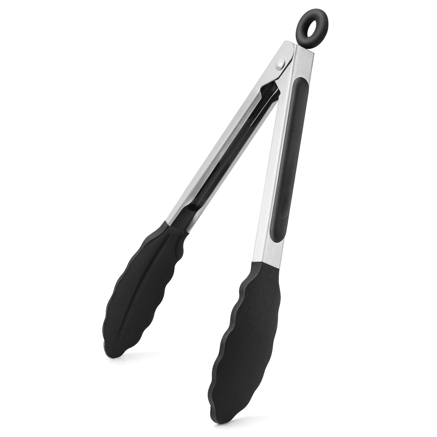 WISYOK 30cm Küchenzangen, Grillzange Hitzebeständige, Zange Küche, Kochzange mit Edelstahl und Silikonspitze, Silikonzangen, Tongs Kitchen, Fleischzange, Nudelzange zum Kochen, Grillen (Schwarz)
