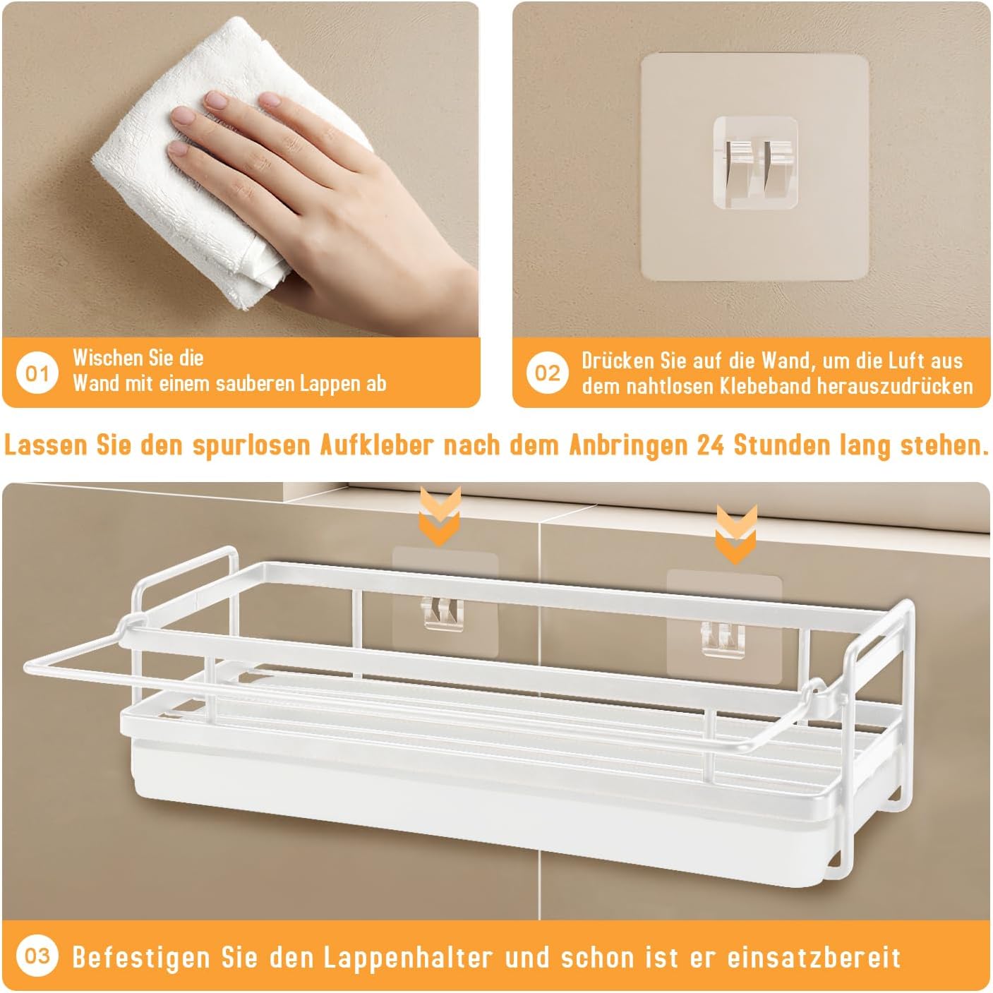 Spülbecken Organizer Küchen Organizer mit Spültuchhalter- Hängend, Kohlenstoffstahl für Spüle, Spülmittel & Küchenutensilien - Spülablage & Küchenablage ohne Bohren, Sink Organizer, Weiß