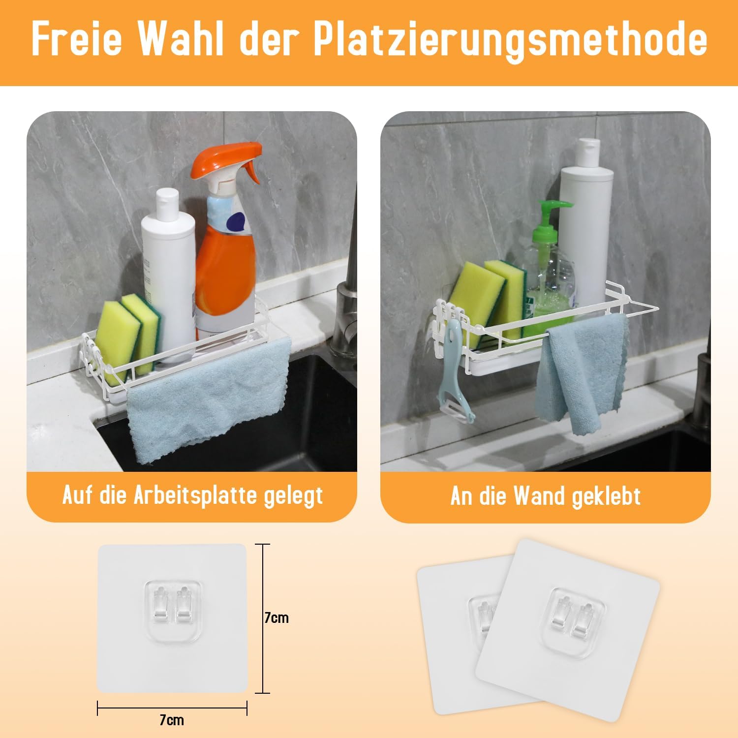 Spülbecken Organizer Küchen Organizer mit Spültuchhalter- Hängend, Kohlenstoffstahl für Spüle, Spülmittel & Küchenutensilien - Spülablage & Küchenablage ohne Bohren, Sink Organizer, Weiß